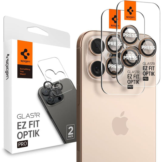 Bakre kamerabeskyttelsesfolie Spigen GlastR EZ FIT Optik Pro for Apple iPhone 16 Pro, Herdet glass, Sett med 2 stykker, Bronse AGL08862