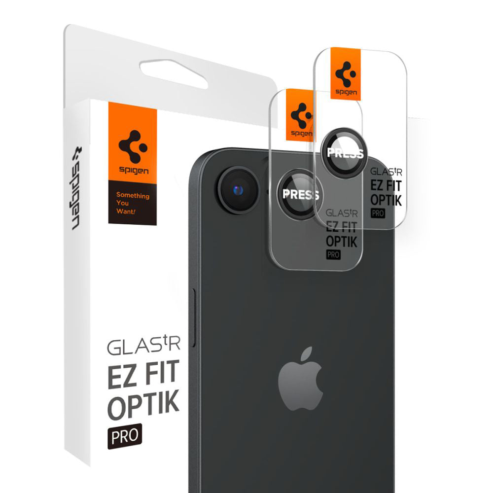 Bakre kamerabeskyttelsesfolie Spigen GlastR EZ FIT Optik Pro for Apple iPhone 17e / 16e, Herdet glass, Sett med 2 stykker, Svart AGL09279