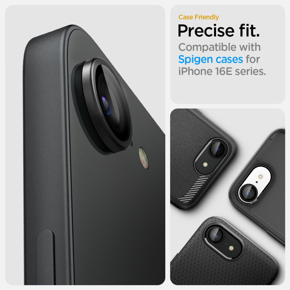 Bakre kamerabeskyttelsesfolie Spigen GlastR EZ FIT Optik Pro for Apple iPhone 17e / 16e, Herdet glass, Sett med 2 stykker, Svart AGL09279