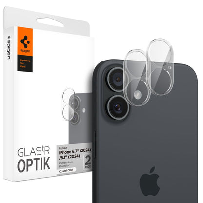 Beskyttelsesfilm for bakre kamera Spigen GlastR Optik for Apple iPhone 16 Plus / 16, Herdet glass, Sett med 2 stk, Transparent AGL07923