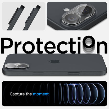 Beskyttelsesfilm for bakre kamera Spigen GlastR Optik for Apple iPhone 16 Plus / 16, Herdet glass, Sett med 2 stk, Transparent AGL07923