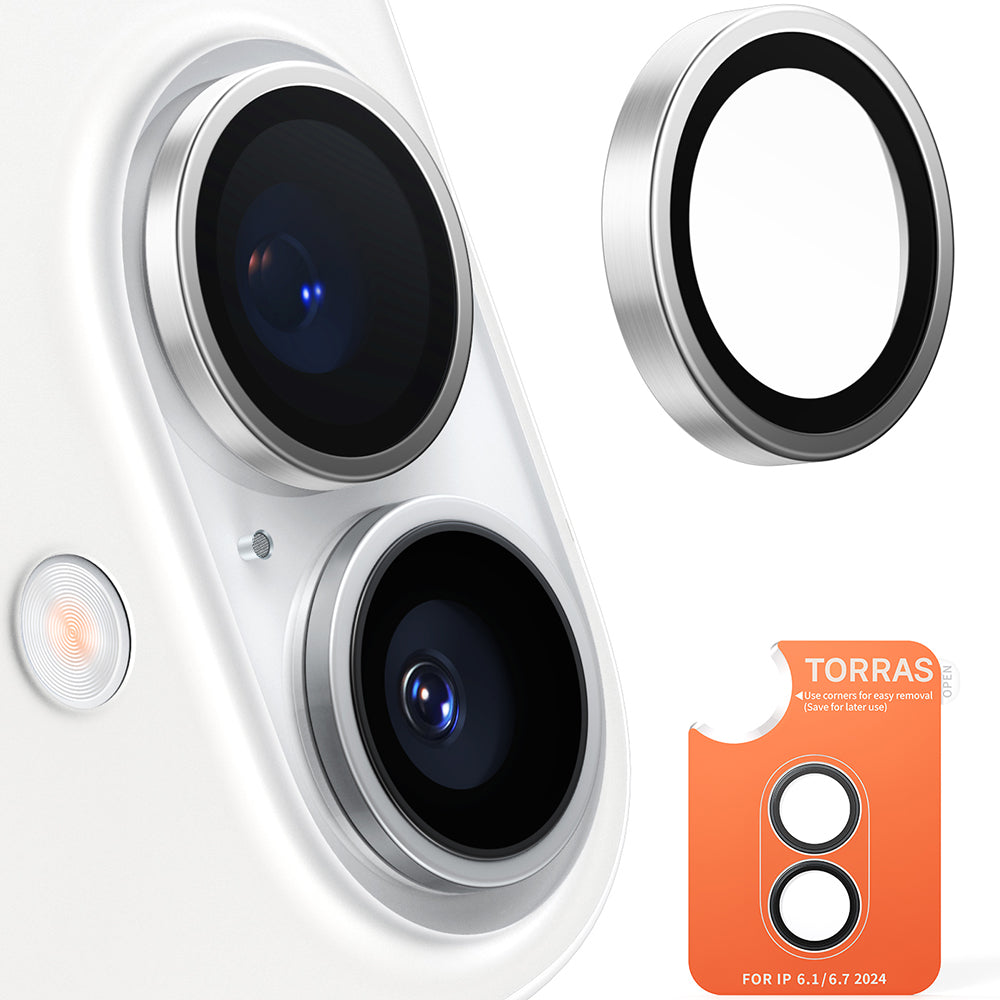 Beskyttelsesfolie for bakre kamera Torras Lensguard for Apple iPhone 16 Plus / 16, Herdet glass, Metallisk grå