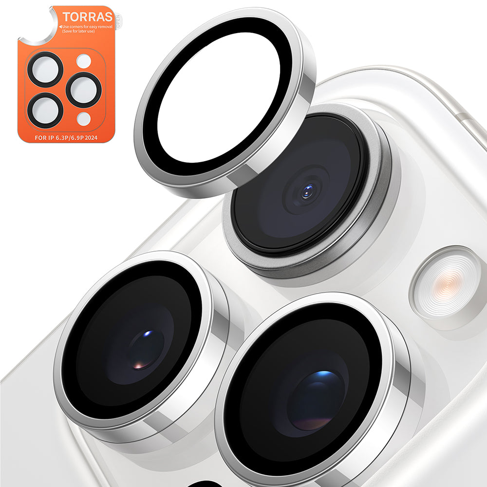 Torras Lensguard bakkamera beskyttelsesfilm for Apple iPhone 16 Pro Max / 16 Pro, herdet glass, metallisk grå