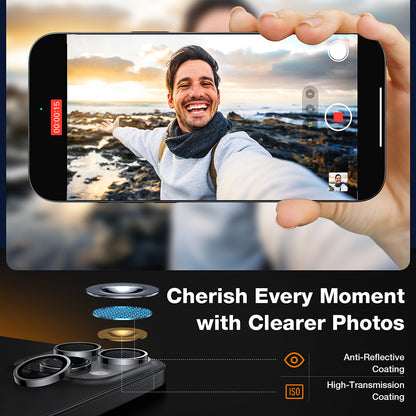 Torras Lensguard bakkamera beskyttelsesfilm for Apple iPhone 16 Pro Max / 16 Pro, herdet glass, metallisk grå