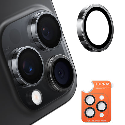 Torras Lensguard bakkamera beskyttelsesfilm for Apple iPhone 16 Pro Max / 16 Pro, herdet glass, svart