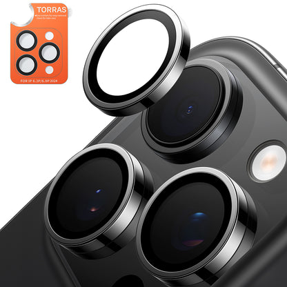 Torras Lensguard bakkamera beskyttelsesfilm for Apple iPhone 16 Pro Max / 16 Pro, herdet glass, svart