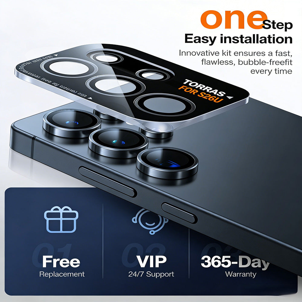 Beskyttelsesfolie for bakre kamera Torras Lensguard for Samsung Galaxy S26 Ultra, Herdet glass, Svart