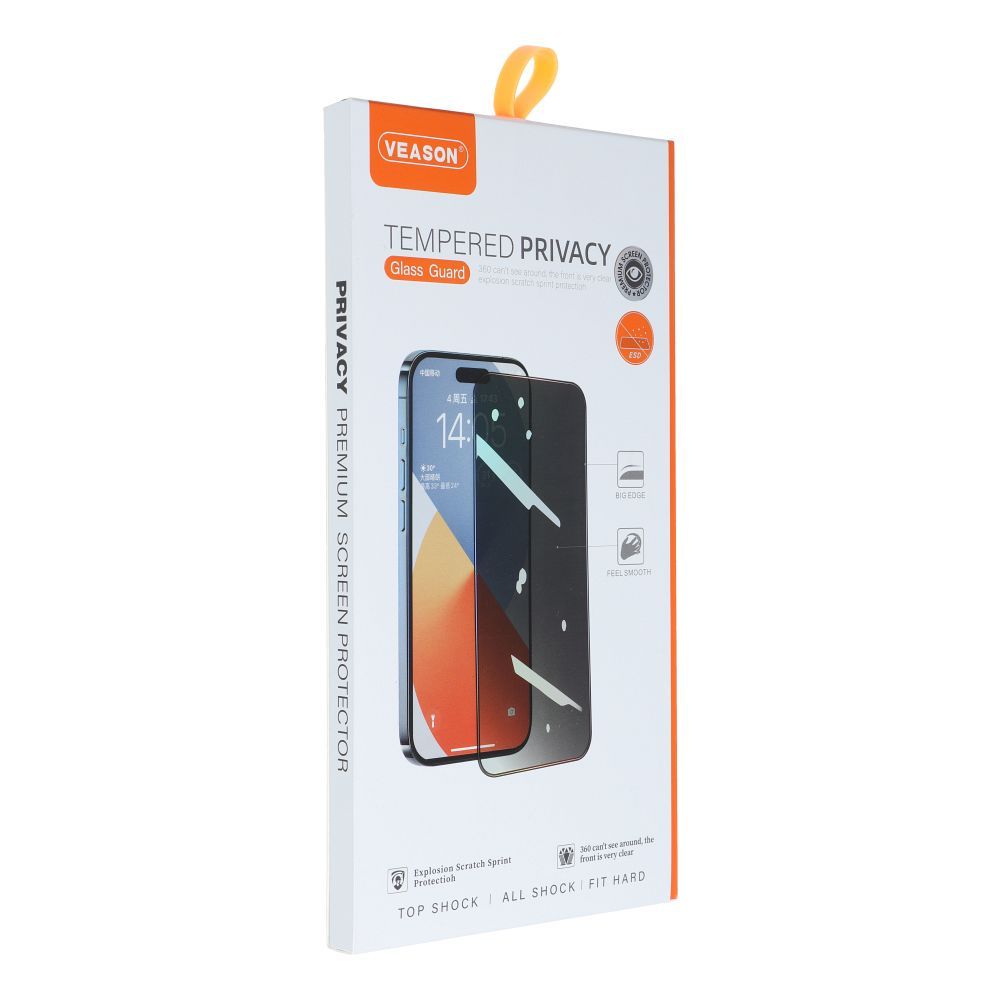 Privacy-skjermbeskytter Veason for Apple iPhone 15 Pro Max, Herdet glass, Full lim, 6D