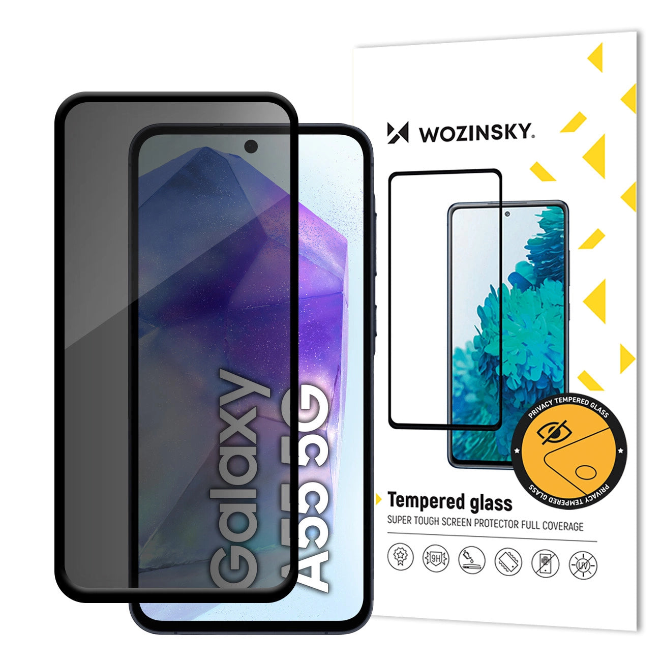 Privacy-skjermbeskytter WZK AntiSpy for Samsung Galaxy A55 5G A556, Herdet glass, Full lim