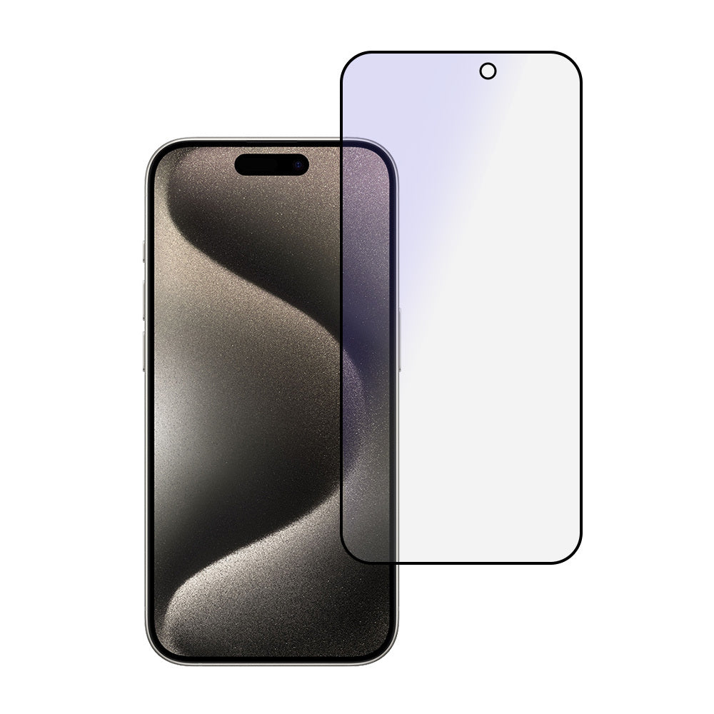 OEM Anti Blue Light skjermbeskytter for Apple iPhone 16 Pro, glasssikret, full lim, svart 