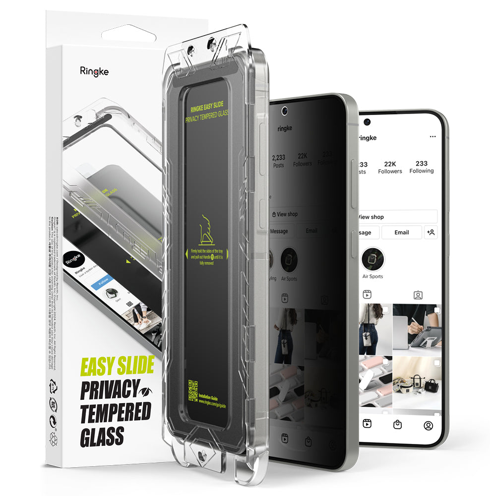 Skjermbeskyttelsesfolie Privacy Ringke Easy Slide for Samsung Galaxy S25 S931 / S24 S921, Herdet glass, Full lim, Sett med 2 stykker