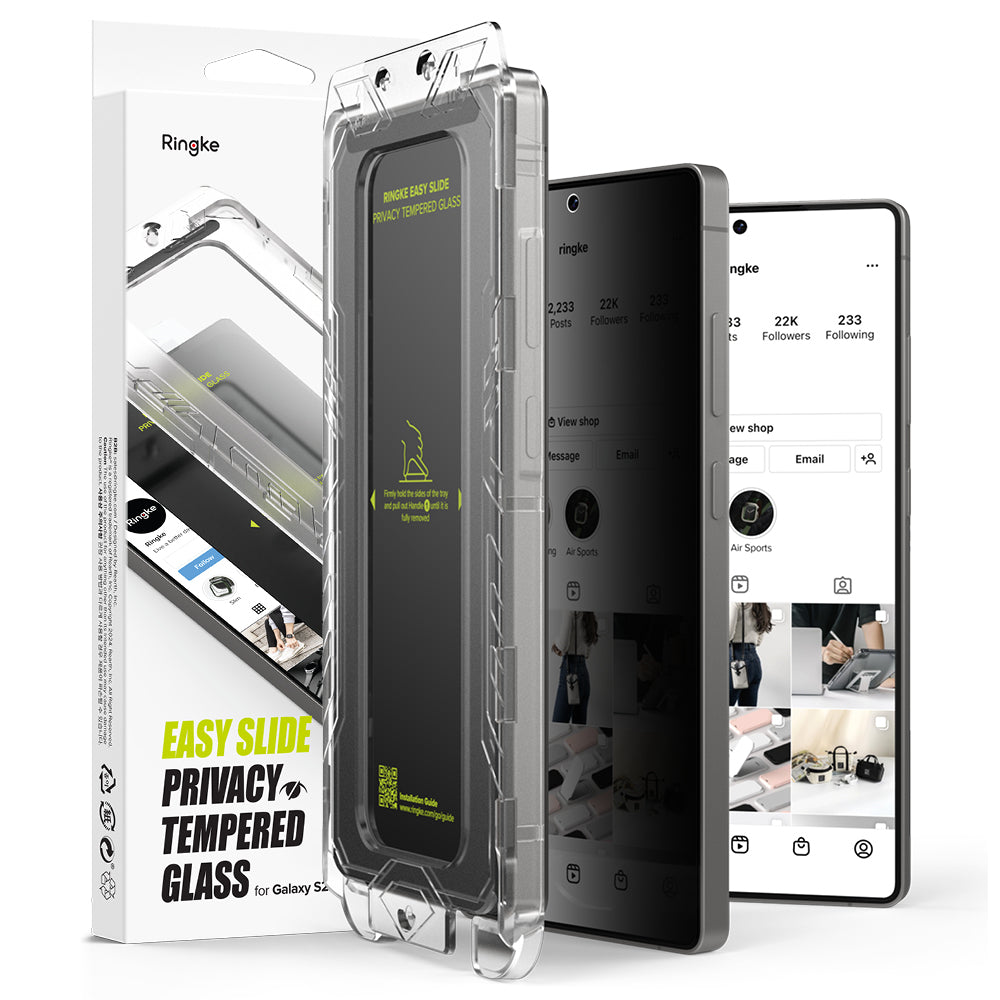 Skjermbeskyttelsesfolie Privacy Ringke Easy Slide for Samsung Galaxy S25 Ultra S938, Herdet glass, Full lim, Sett med 2 stykker