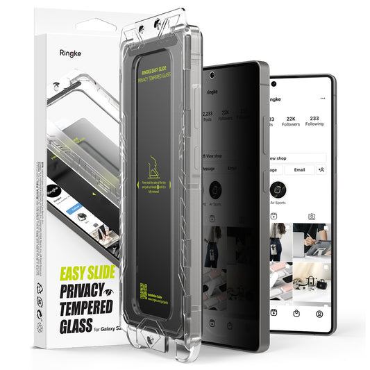 Skjermbeskyttelsesfolie Privacy Ringke Easy Slide for Samsung Galaxy S25 Ultra S938, Herdet glass, Full lim, Sett med 2 stykker