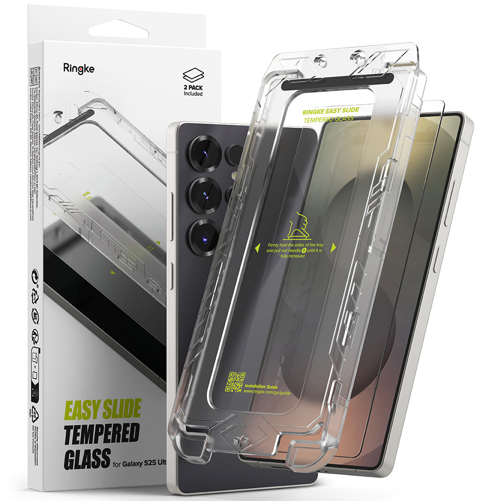 Skjermbeskyttelsesfolie Ringke Easy Slide for Samsung Galaxy S25 Ultra S938, Herdet glass, Full lim, Sett med 2 stykker