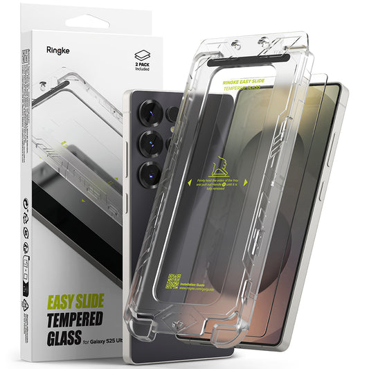 Skjermbeskyttelsesfolie Ringke Easy Slide for Samsung Galaxy S25 Ultra S938, Herdet glass, Full lim, Sett med 2 stykker