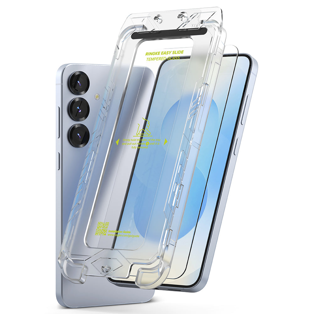 Skjermbeskyttelsesfolie Ringke Easy Slide for Samsung Galaxy S25+ S936, Herdet glass, Full lim, Sett med 2 stykker