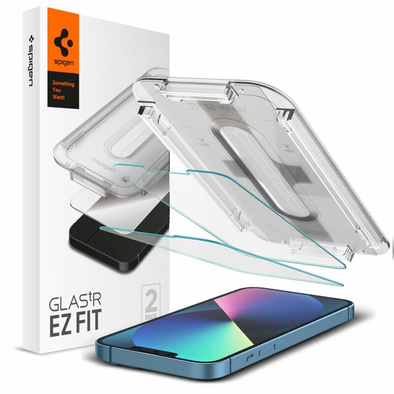 Skjermbeskytter Spigen GlastR EZ FIT for Apple iPhone 17e / 16e / 14 / 13 Pro, Herdet glass, Full lim, Sett med 2 stykker AGL03385
