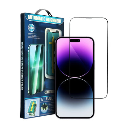 OEM skjermbeskyttelsesfilm med automatisk justering for Apple iPhone 14 Plus / 13 Pro Max, herdet glass, full lim, 5D, svart