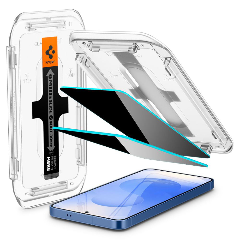 Privacy-skjermbeskyttelse Spigen GlastR EZ FIT HD for Samsung Galaxy S25 S931 / S24 S921, Herdet glass, Full lim, Sett med 2 stk