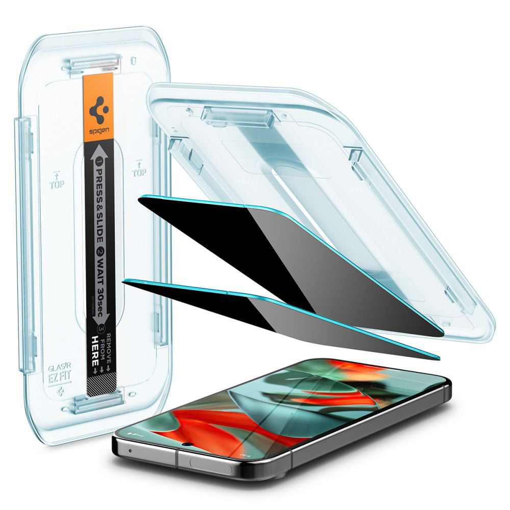 Privacy-skjermbeskytter Spigen GlastR EZ FIT for Google Pixel 9 Pro XL, Herdet glass, Full lim, Sett med 2 stk AGL09313