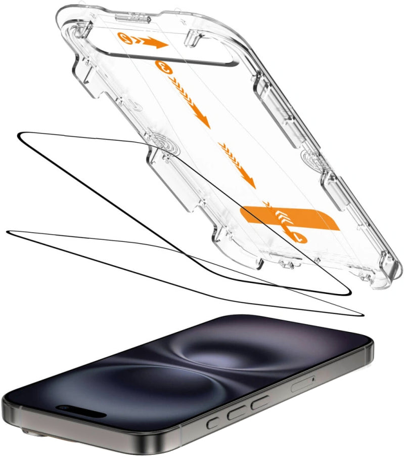 Skjermbeskytter Tech-Protect Quick Set+ for Apple iPhone 16 / 15, Herdet Glass, Full Lim, Sett med 2 stykker, Svart
