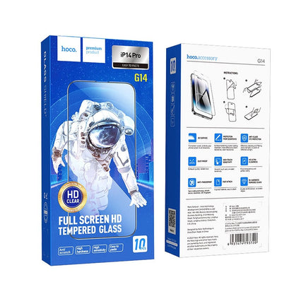 Skjermbeskytter HOCO for Apple iPhone 14 Pro, Herdet glass, Full lim, Sett med 10 stykker, Svart