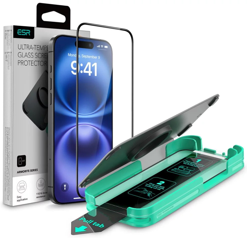Skjermbeskytter ESR Armorite for Apple iPhone 16, Herdet Glass, Full Lim, Svart