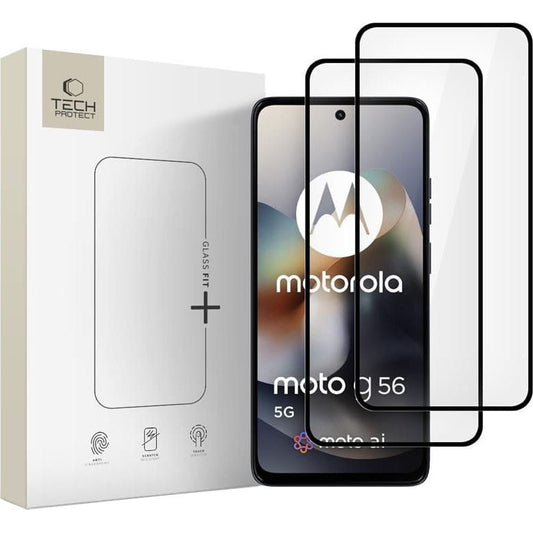 Skjermbeskytter Tech-Protect FIT+ for Motorola Moto G56, Herdet glass, Full lim, Sett med 2 stykker, 2.5D, Svart