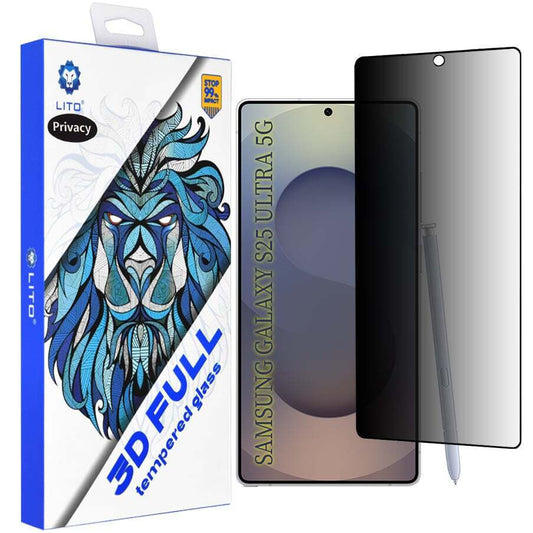 Privacy-skjermbeskytter Lito for Samsung Galaxy S25 Ultra S938, Herdet glass, Full lim, 3D