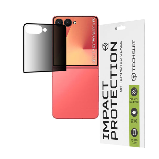 Privacy Techsuit skjermbeskyttelse for Samsung Galaxy Z Flip7 F766, Herdet glass, Full lim, 111D