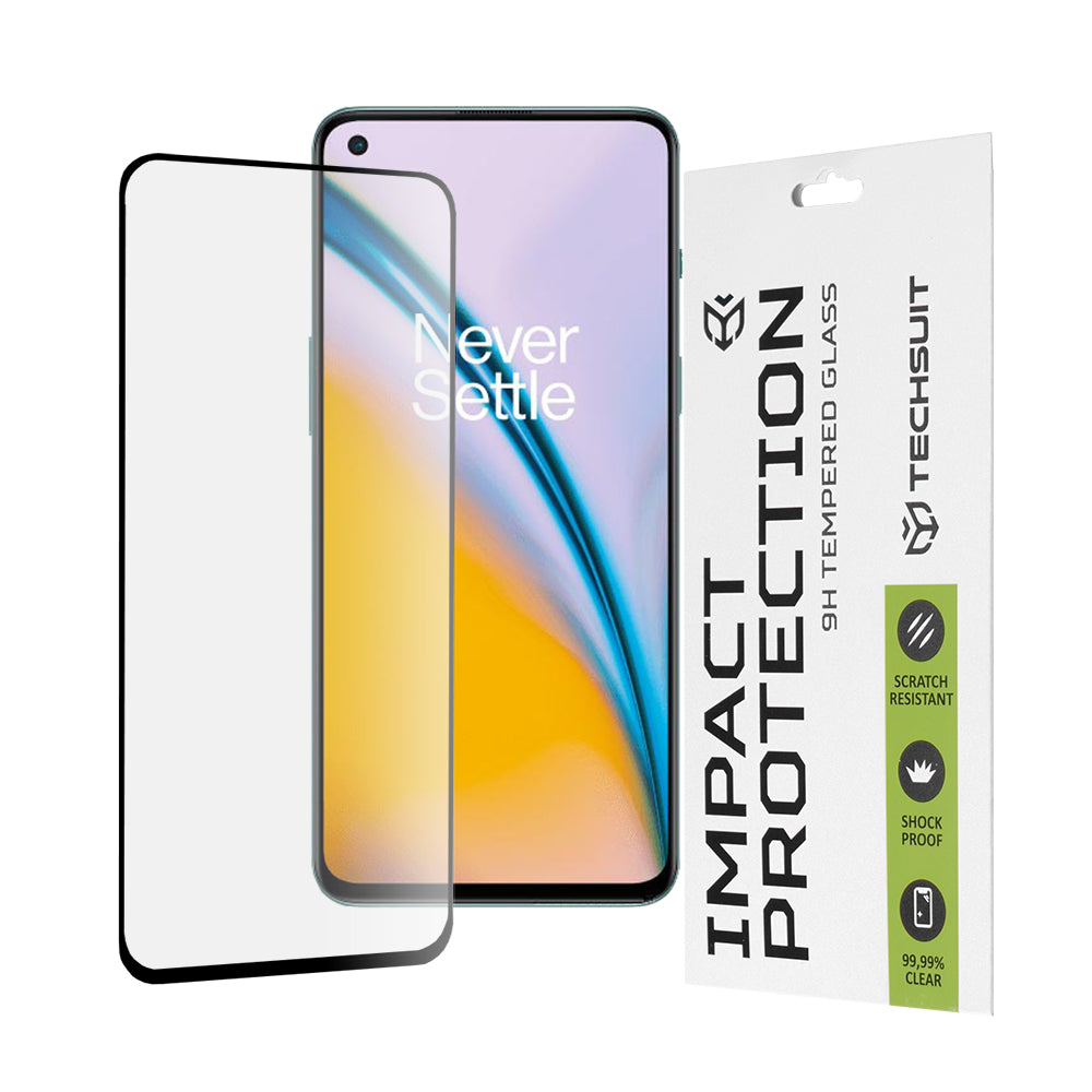 Techsuit skjermbeskyttelse for OnePlus Nord 2T / Nord CE 5G / Nord 2 5G, Herdet glass, Full lim, 111D, Svart