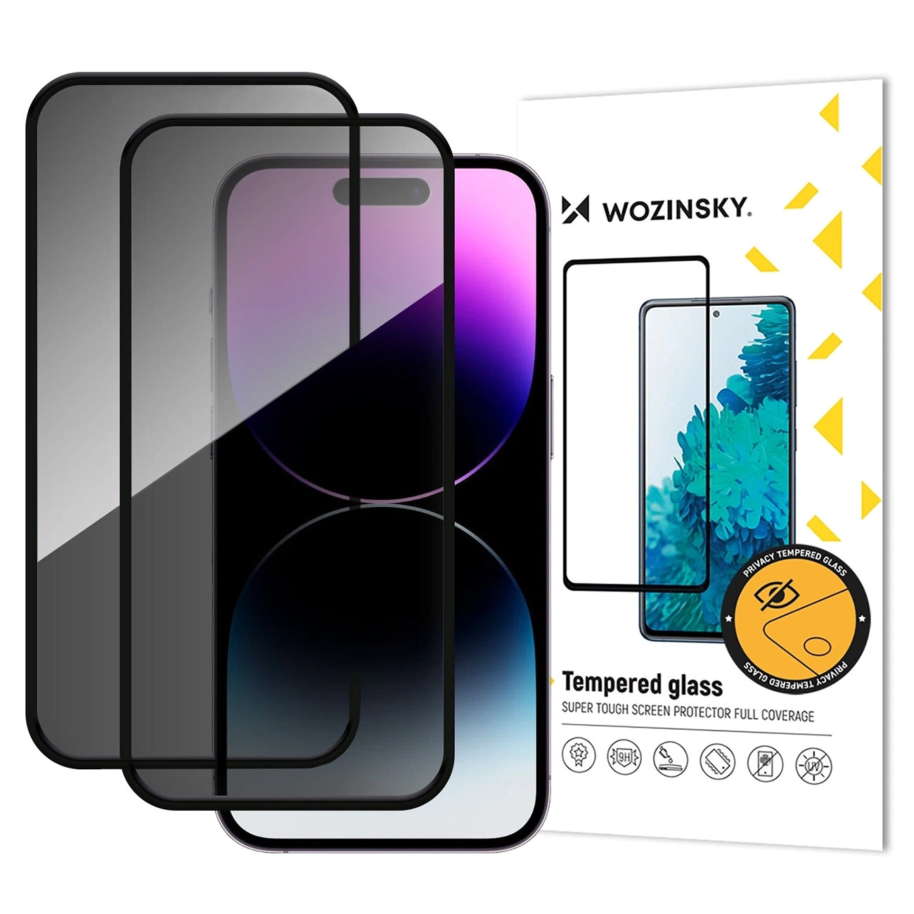 Skjermbeskytter Privacy WZK AntiSpy for Apple iPhone 17 / 16 Pro, Herdet glass, Full lim, Sett med 2 stykker