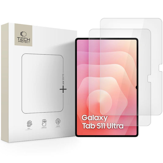 Skjermbeskytter Tech-Protect FIT+ for Samsung Galaxy Tab S11 Ultra / Tab S10 Ultra, Herdet glass, Full lim, Sett med 2 stykker, 2.5D