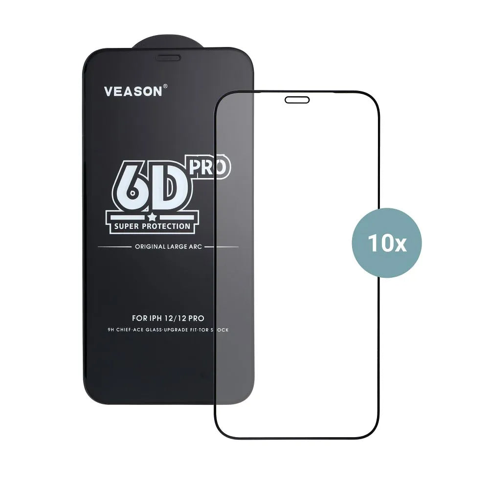 Veason PRO skjermbeskyttelse for Apple iPhone 17 Pro Max, Herdet glass, Full lim, Sett med 10 stk, 6D, Svart
