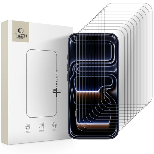 Skjermbeskytter Tech-Protect for Apple iPhone 17 Pro / 17 / 16 Pro, Herdet glass, Full lim, Sett med 10 stykker