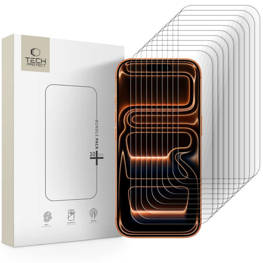 Skjermbeskyttelsesfolie Tech-Protect for Apple iPhone 17 Pro Max / 16 Pro Max, Herdet glass, Full lim, Sett med 10 stykker