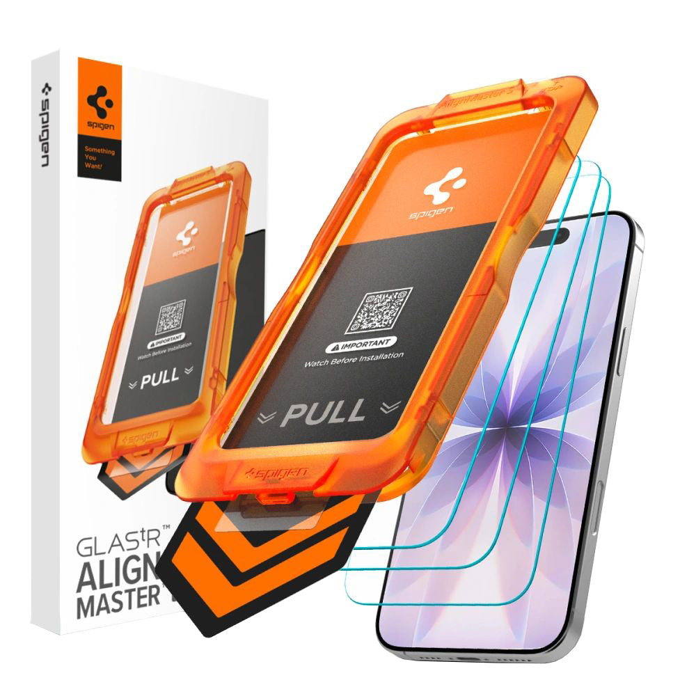 Skjermbeskytter Spigen GlastR Align Master Slim for Apple iPhone 17, Herdet glass, Full lim, Sett med 3 stykker AGL10484