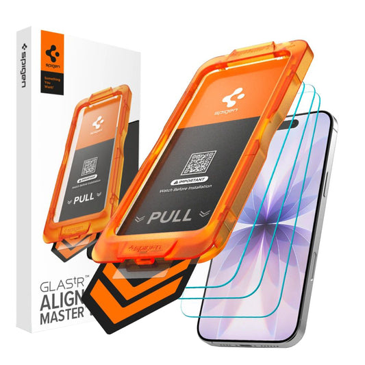 Skjermbeskytter Spigen GlastR Align Master Slim for Apple iPhone 17, Herdet glass, Full lim, Sett med 3 stykker AGL10484