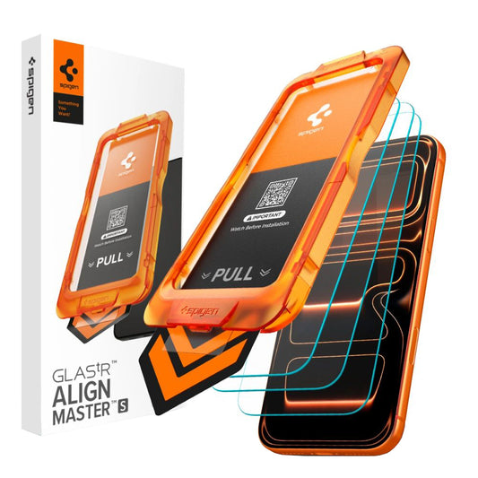 Skjermbeskytter Spigen GlastR Align Master Slim for Apple iPhone 17 Pro, Herdet glass, Full lim, Sett med 3 stykker AGL10103
