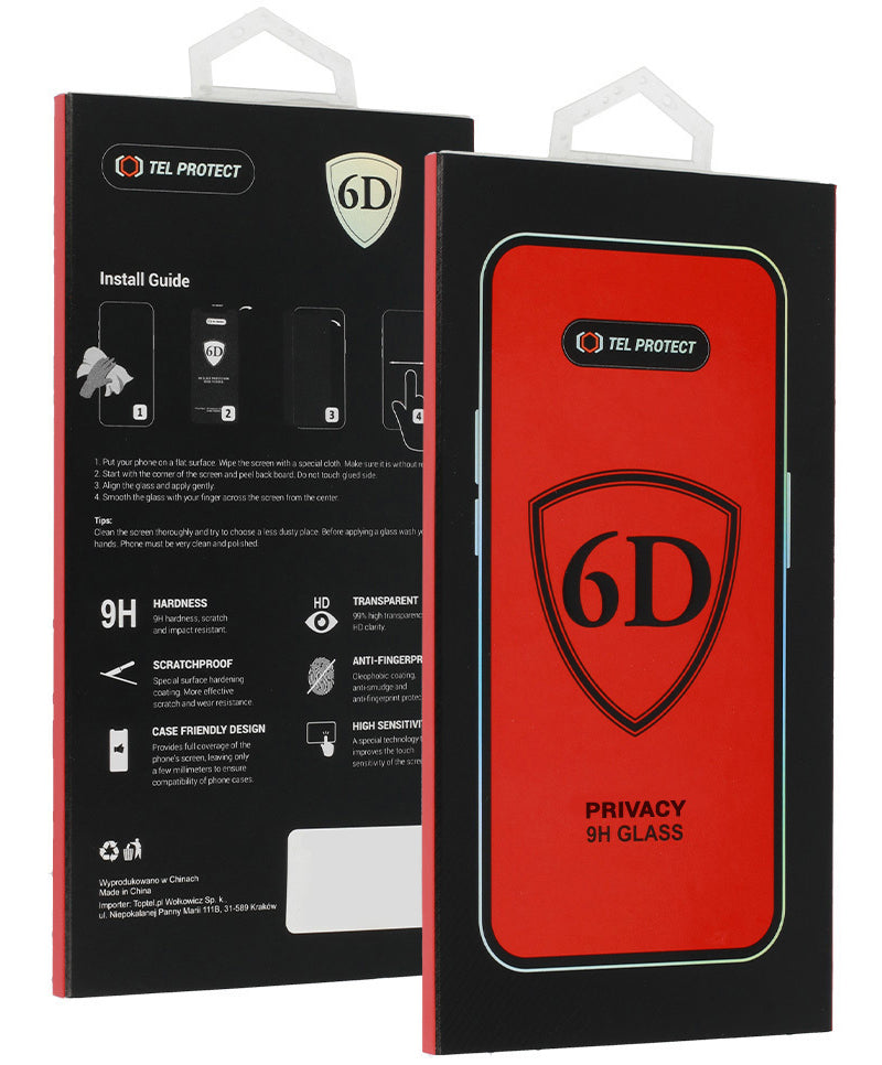 Privacy-skjermbeskytter OEM for Apple iPhone 18 Pro Max, Herdet glass, Full lim, 6D, Svart