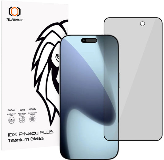 Tel Protect 10X Plus Titanium personvernsskjermbeskytter for Apple iPhone 17 Pro, herdet glass, heldekkende limflate