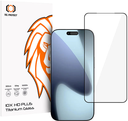 Tel Protect 10X HD Plus Titanium skjermbeskytter for Apple iPhone 18 Pro / 17 Pro, herdet glass, heldekkende lim, svart