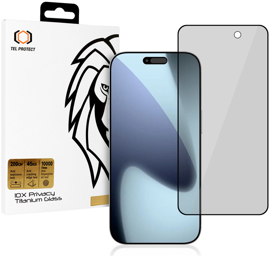Personvernbeskyttelse for skjerm Tel Protect 10X Plus Titanium til Apple iPhone 17 Pro Max, herdet glass, heldekkende limflate