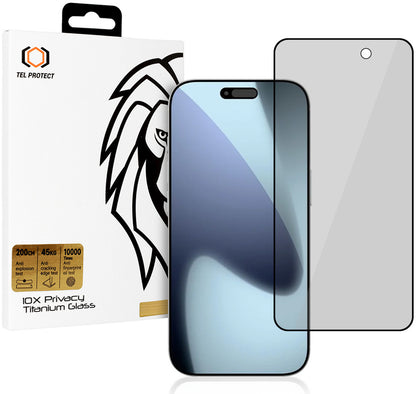Personvernbeskyttelse for skjerm Tel Protect 10X Plus Titanium til Apple iPhone 17 Pro Max, herdet glass, heldekkende limflate