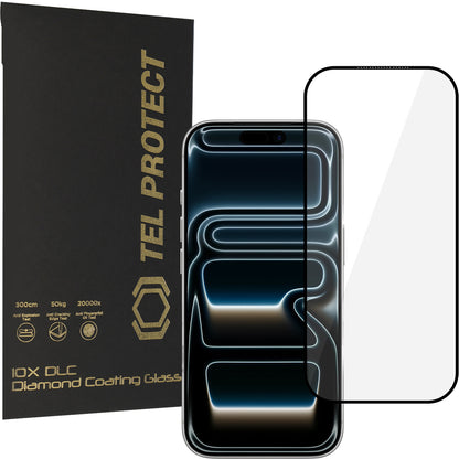 Skjermbeskytter Tel Protect 10X HD DLC Diamond Coating for Apple iPhone 18 Pro Max / 17 Pro Max, herdet glass, full limdekning, svart
