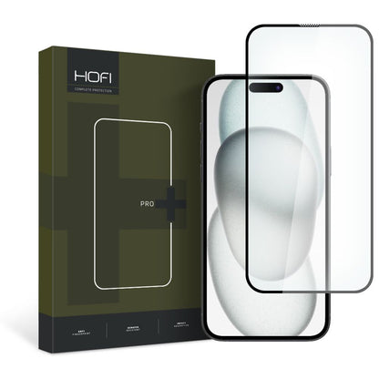 HOFI PRO+ skjermbeskyttelsesfilm for Apple iPhone 15, Herdet glass, Full lim, 2.5D, Svart