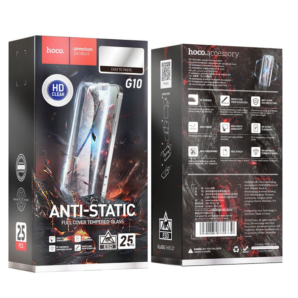 Skjermbeskytter HOCO for Apple iPhone 14 Pro Max, Herdet Glass, Full Lim, Sett med 25 stykker, Svart