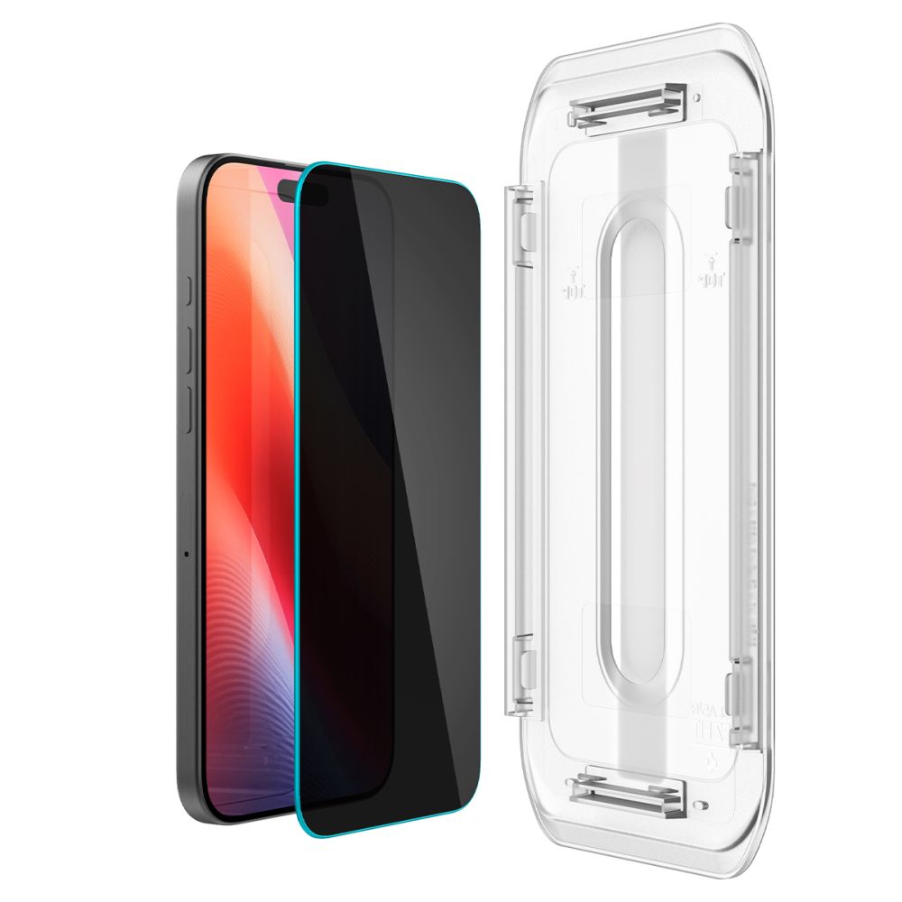 Beskyttelsesfolie for skjerm Privacy Spigen GlastR EZ FIT for Apple iPhone 17 Pro / 17 / 16 Pro, Herdet glass, Full lim, Sett med 2 stykker AGL07929