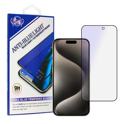 OEM Anti Blue Light skjermbeskytter for Apple iPhone 16 Pro, glasssikret, full lim, svart 