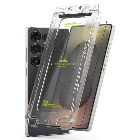 Skjermbeskyttelsesfolie Ringke Easy Slide for Samsung Galaxy S25 Ultra S938, Herdet glass, Full lim, Sett med 2 stykker